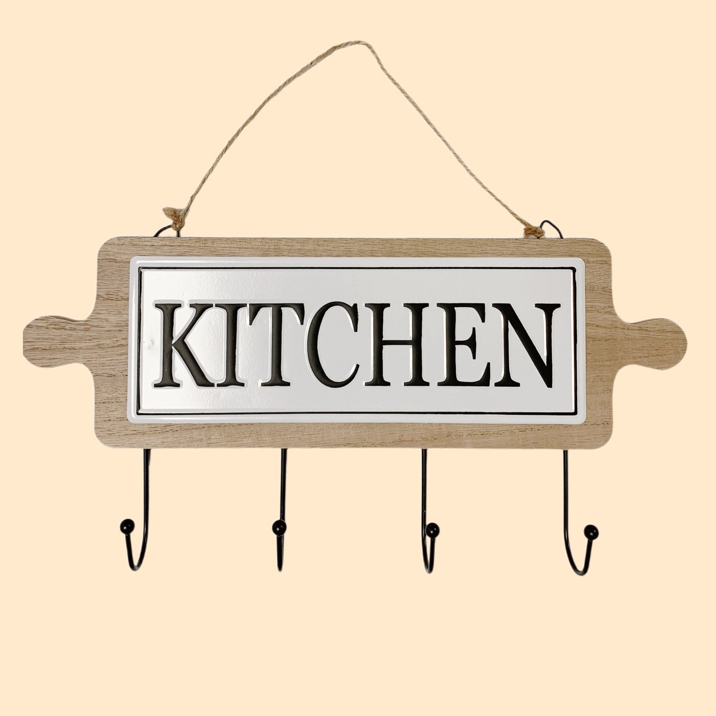 Appendino da cucina in MDF con 4 ganci e scritta Kitchen