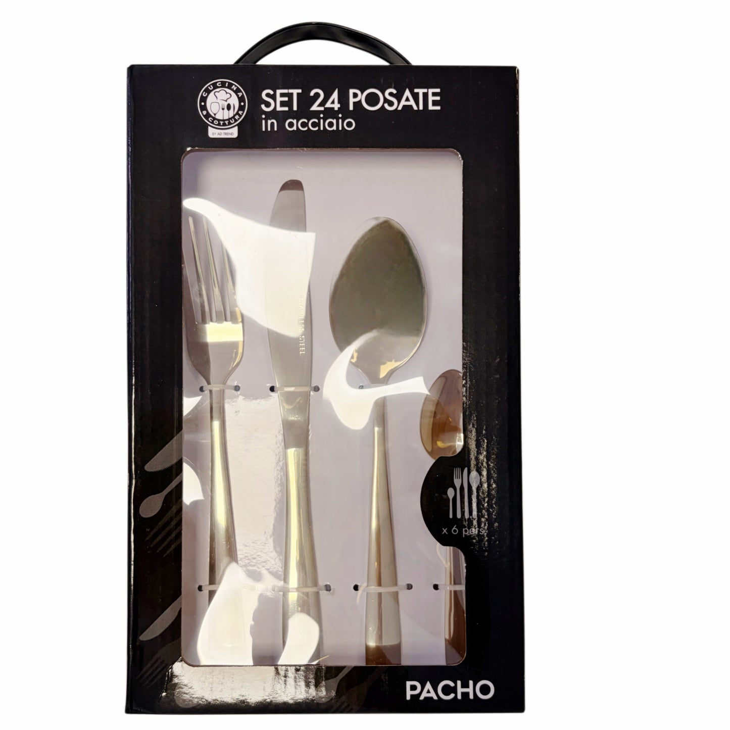 Servizio da 24 posate color champagne in acciaio inox in scatola