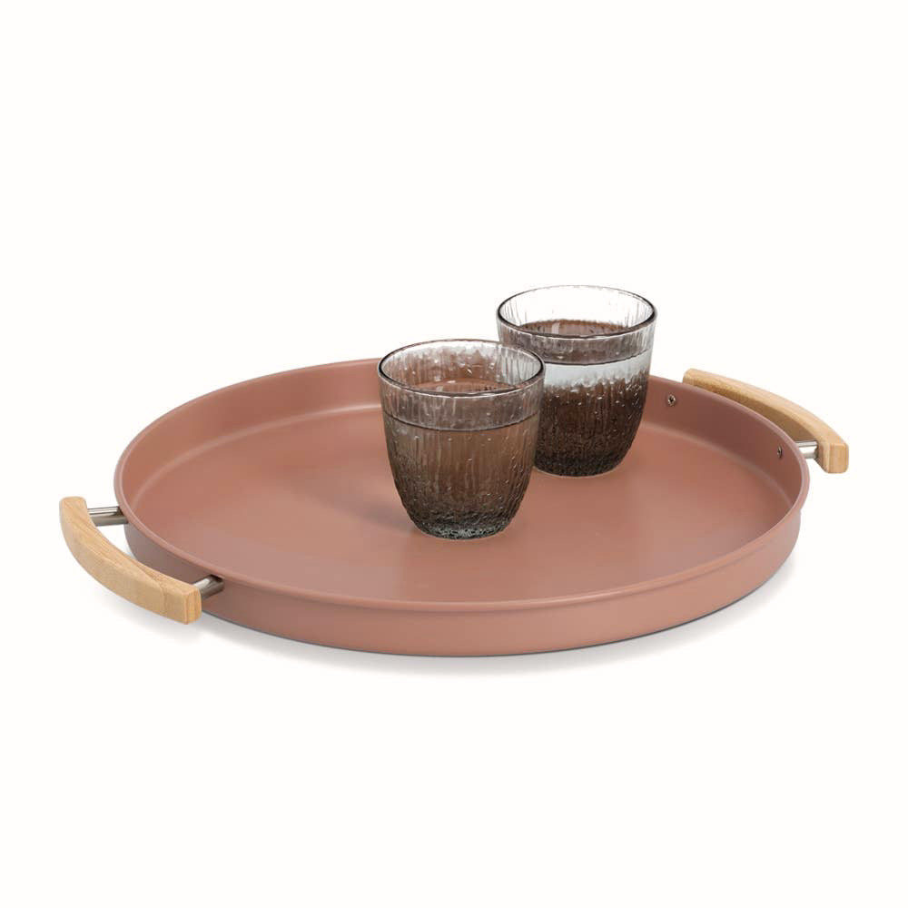 Vassoio decorativo minimalista color terracotta moka e legno per salotto e cucina