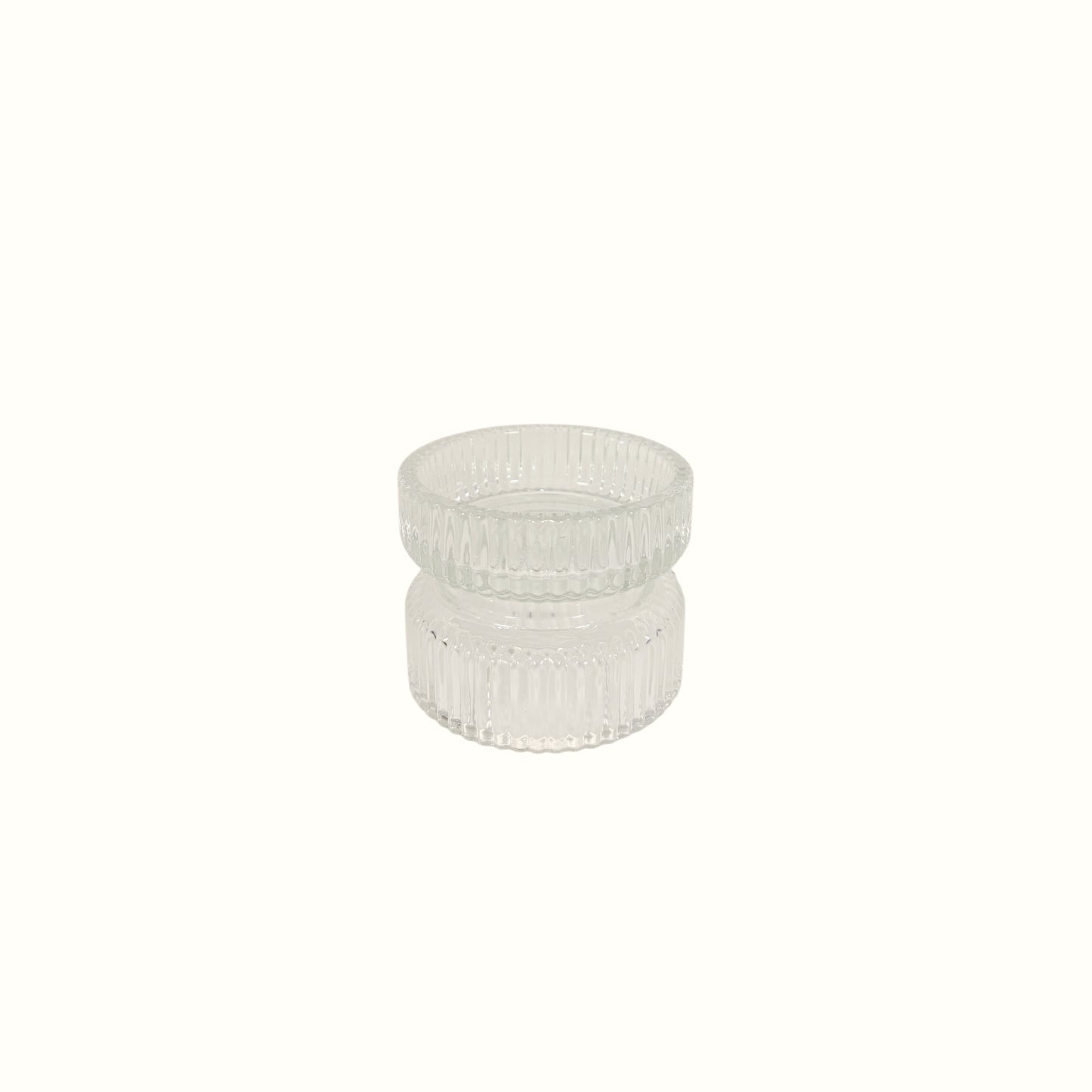 Portacandele in vetro trasparente con texture plissé a coste per tealight e candele spesse