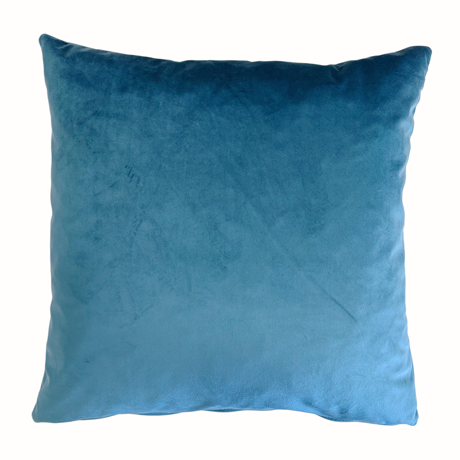 Cuscino arredo quadrato in velluto blu oceano spento, tonalità polverosa e rilassante per interni eleganti.