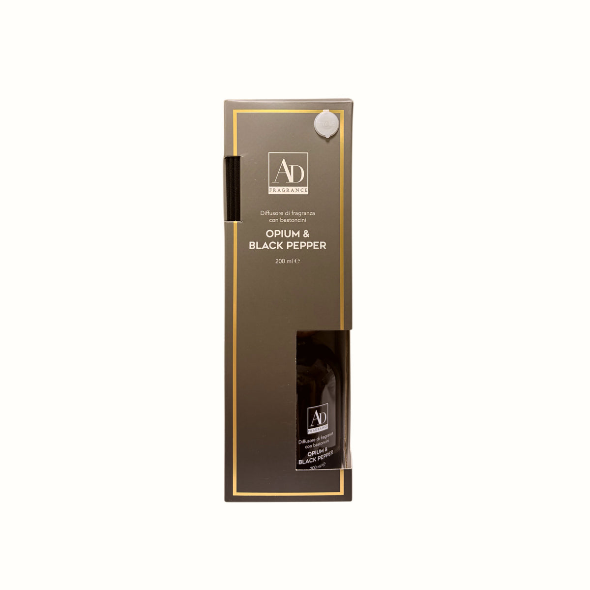 Diffusore di fragranza per ambienti Opium & Black Pepper 200ml con bastoncini profumatori, packaging AD Fragrance