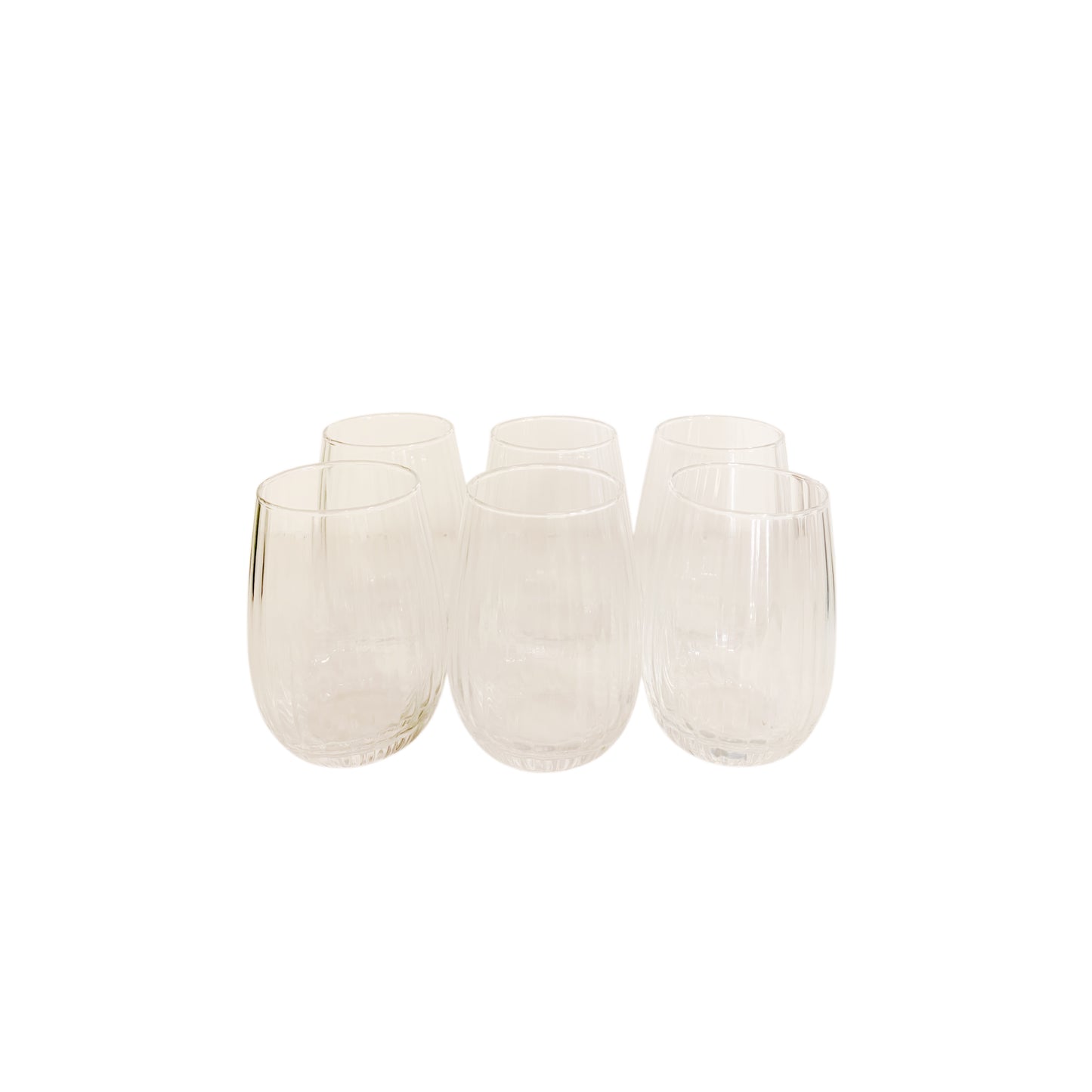 Set di 6 bicchieri tumbler in vetro trasparente con silhouette geometrica ed elegante scanalatura plissé a coste larghe