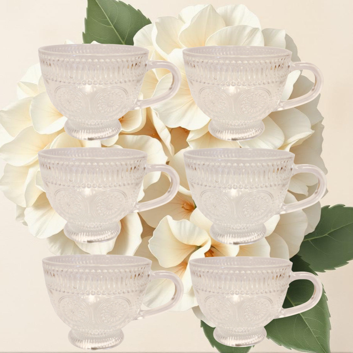 Set da 6 tazzine in vetro stile mandala con manico e base decorata