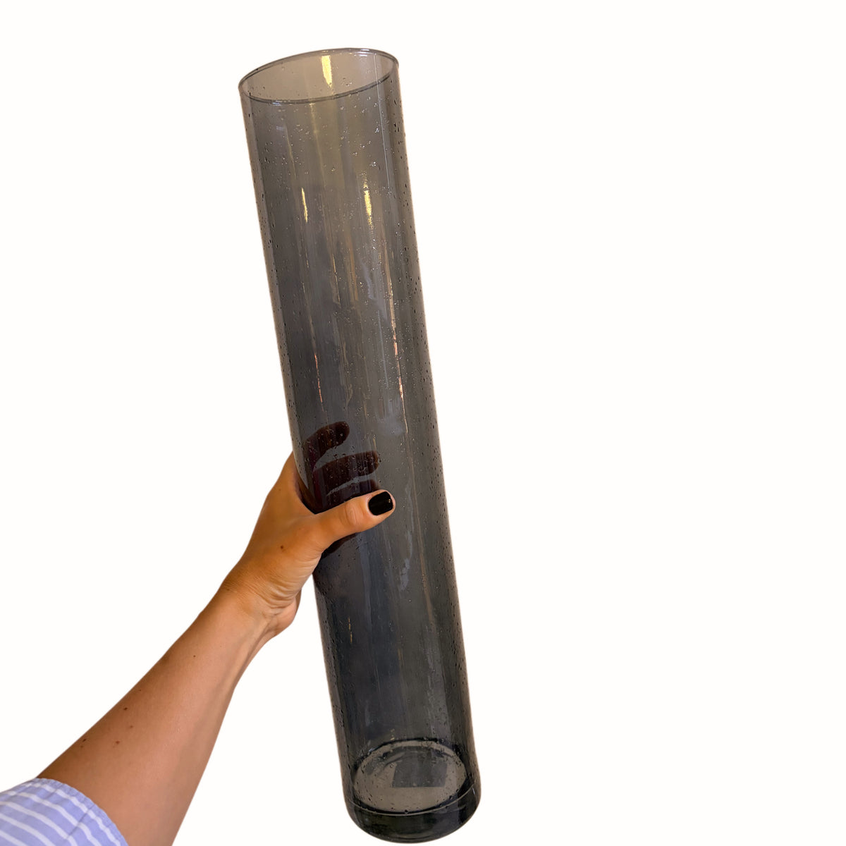 Vaso cilindrico alto in vetro fumé con effetto gocce d'acqua, per composizioni floreali e fiori secchi