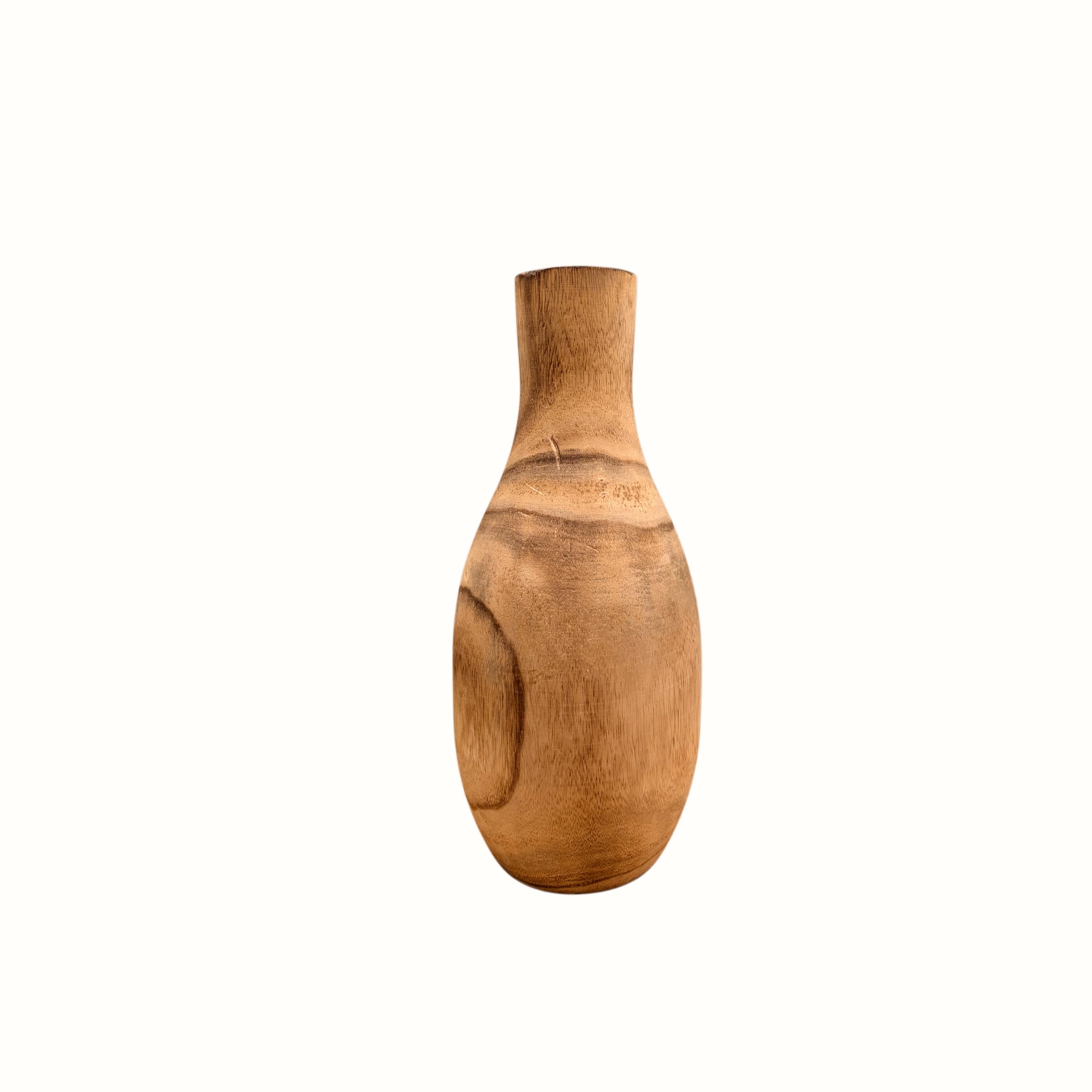 Vaso artigianale moderno modello Henry grande  in legno di tonalità chiara con sfumature scure e venature naturali.