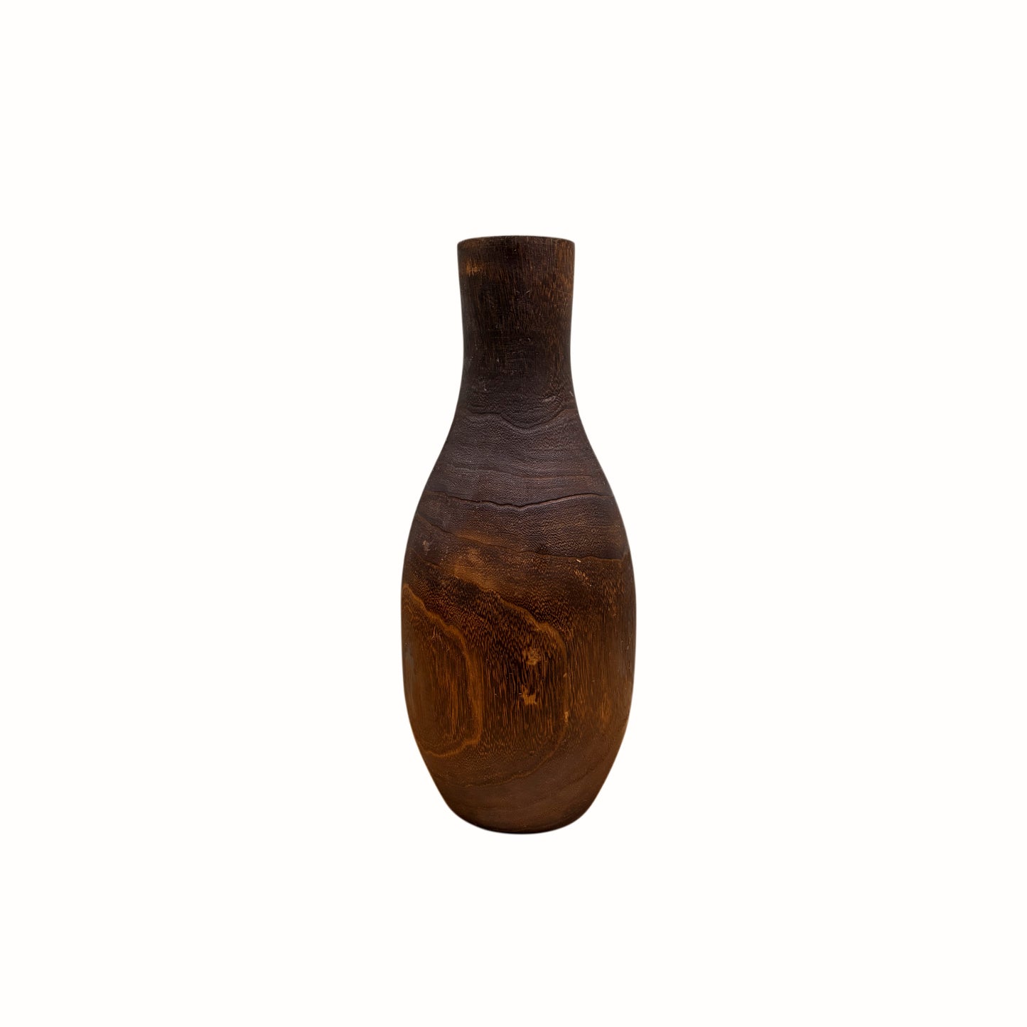 Vaso decorativo da interno modello Henry grande in legno massiccio scuro con venature naturali visibili su sfondo bianco.