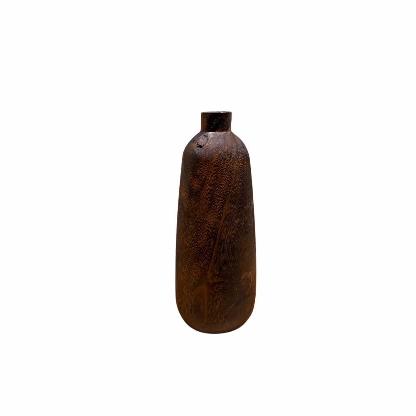 Vaso decorativo da interno modello Henry in legno massiccio scuro con venature naturali visibili su sfondo bianco.