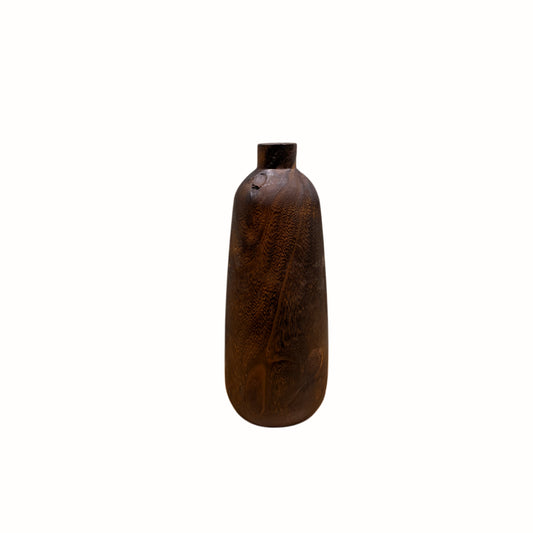 Vaso decorativo da interno modello Henry in legno massiccio scuro con venature naturali visibili su sfondo bianco.