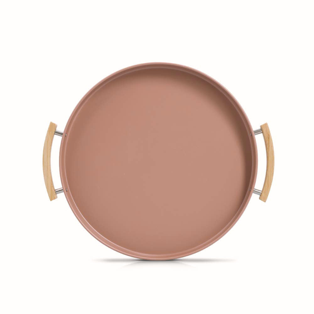 Vassoio decorativo minimalista color terracotta moka e legno per salotto e cucina